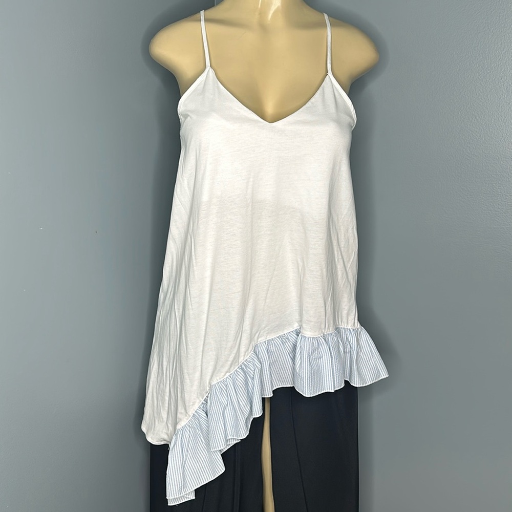 Zara white ruffled tank top size S asymmetrical